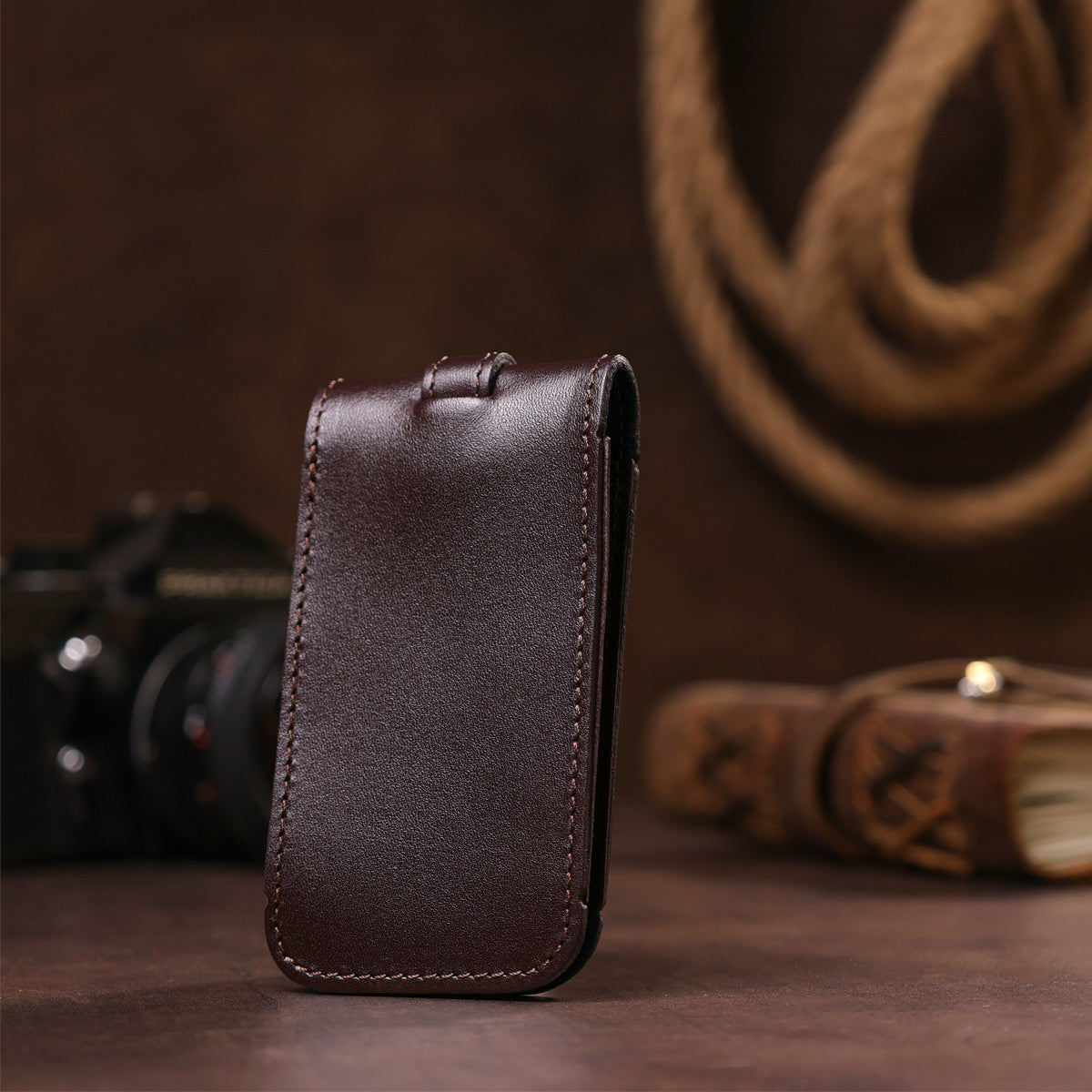 Compact Leather Key Holder with Strap SHVIGEL 13989 Brown Genuine Leather for Keys