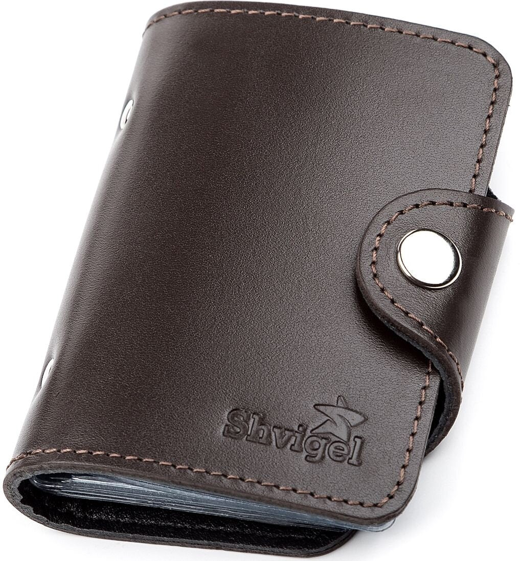 Vertical Card Holder SHVIGEL 13912 Genuine Leather in Brown for Business Cards