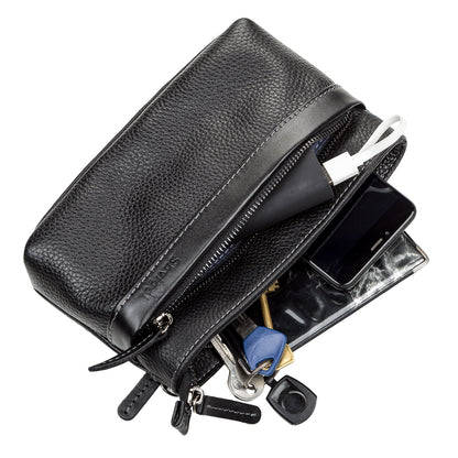 Men's Leather Clutch SHVIGEL 11087 Black Natural Leather Handmade in Ukraine
