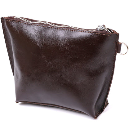 Leather Cosmetic Bag SHVIGEL 16414 Brown - Natural Leather, Compact Design for Essentials