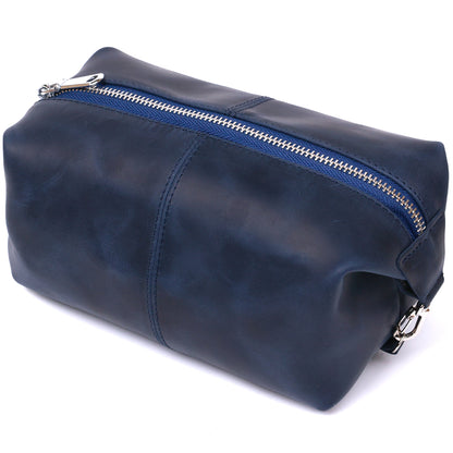 Premium Leather Cosmetic Bag SHVIGEL 16401 Blue - Made in Ukraine with Natural Leather