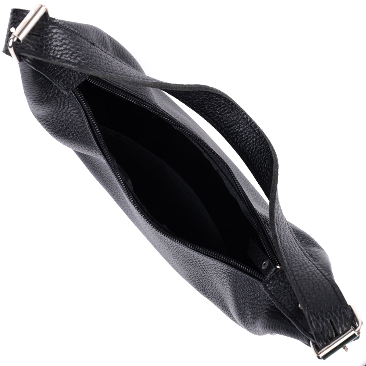 Baguette Bag SHVIGEL 22833 Black Grainy Genuine Leather with Adjustable Strap