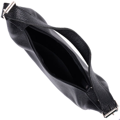 Baguette Bag SHVIGEL 22833 Black Grainy Genuine Leather with Adjustable Strap