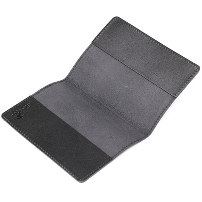 Leather Passport Cover with Map and Frame SHVIGEL 13982 in Black - Made in Ukraine, Genuine Leather Design