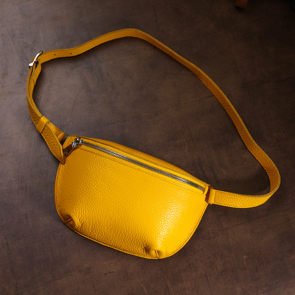 Bright Yellow Women's Leather Banana Bag SHVIGEL 16377 - Natural Leather, Ukraine