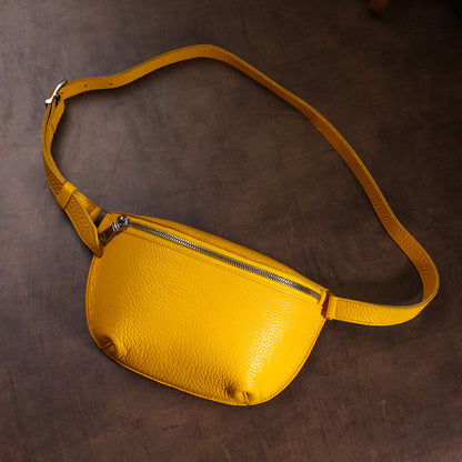 Bright Yellow Women's Leather Banana Bag SHVIGEL 16377 - Natural Leather, Ukraine