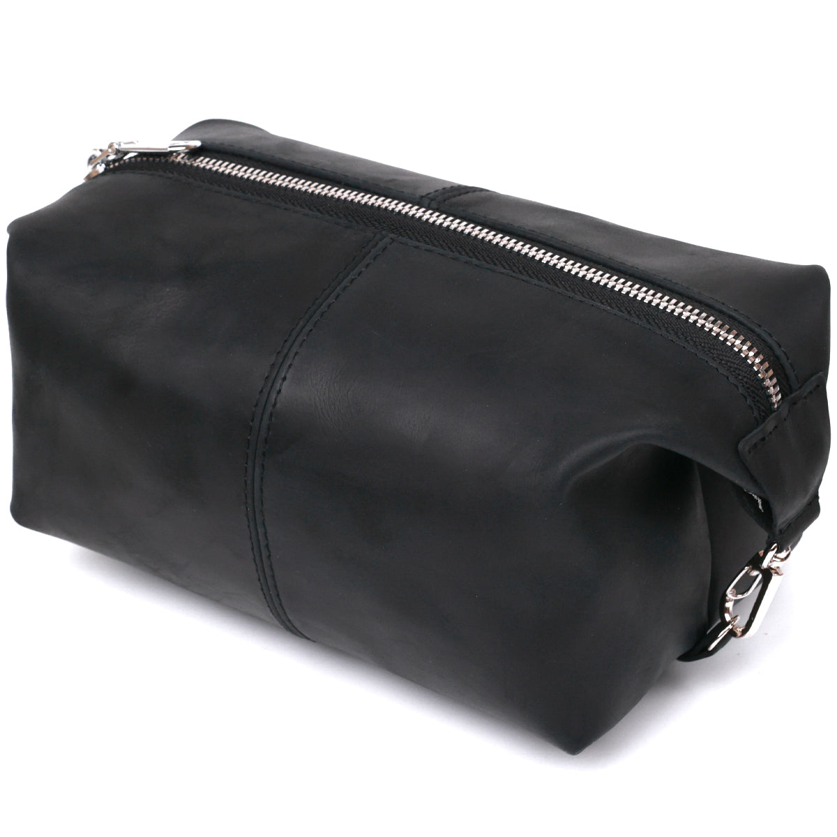 Stylish Vintage Cosmetic Bag SHVIGEL 16397 Black Natural Leather Made in Ukraine