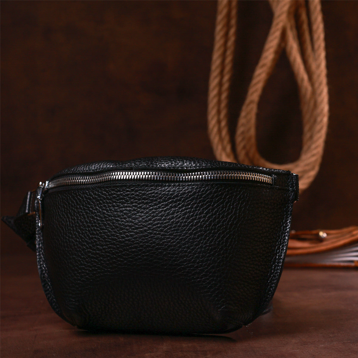 Leather Women's Banana Bag SHVIGEL 16373 Black Genuine Leather Durable Design