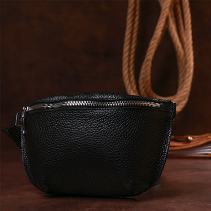 Leather Women's Banana Bag SHVIGEL 16373 Black Genuine Leather Durable Design