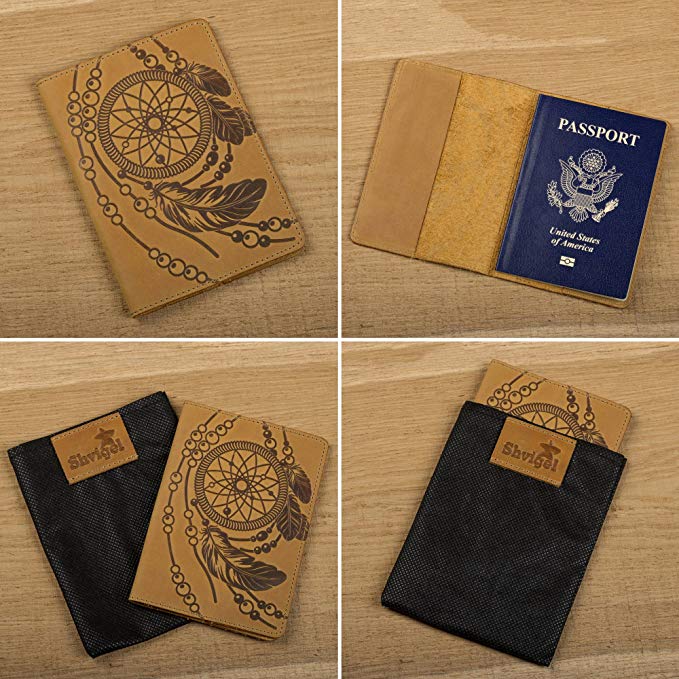 Passport Cover SHVIGEL 15303 Yellow Genuine Leather for Passport Protection