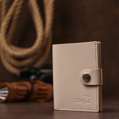 Classic Leather Wallet SHVIGEL 16510 Beige Made in Ukraine, Natural Leather Quality