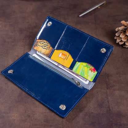 Unisex Leather Wallet with Snap Closure by SHVIGEL, Model 16192, Blue - Made in Ukraine