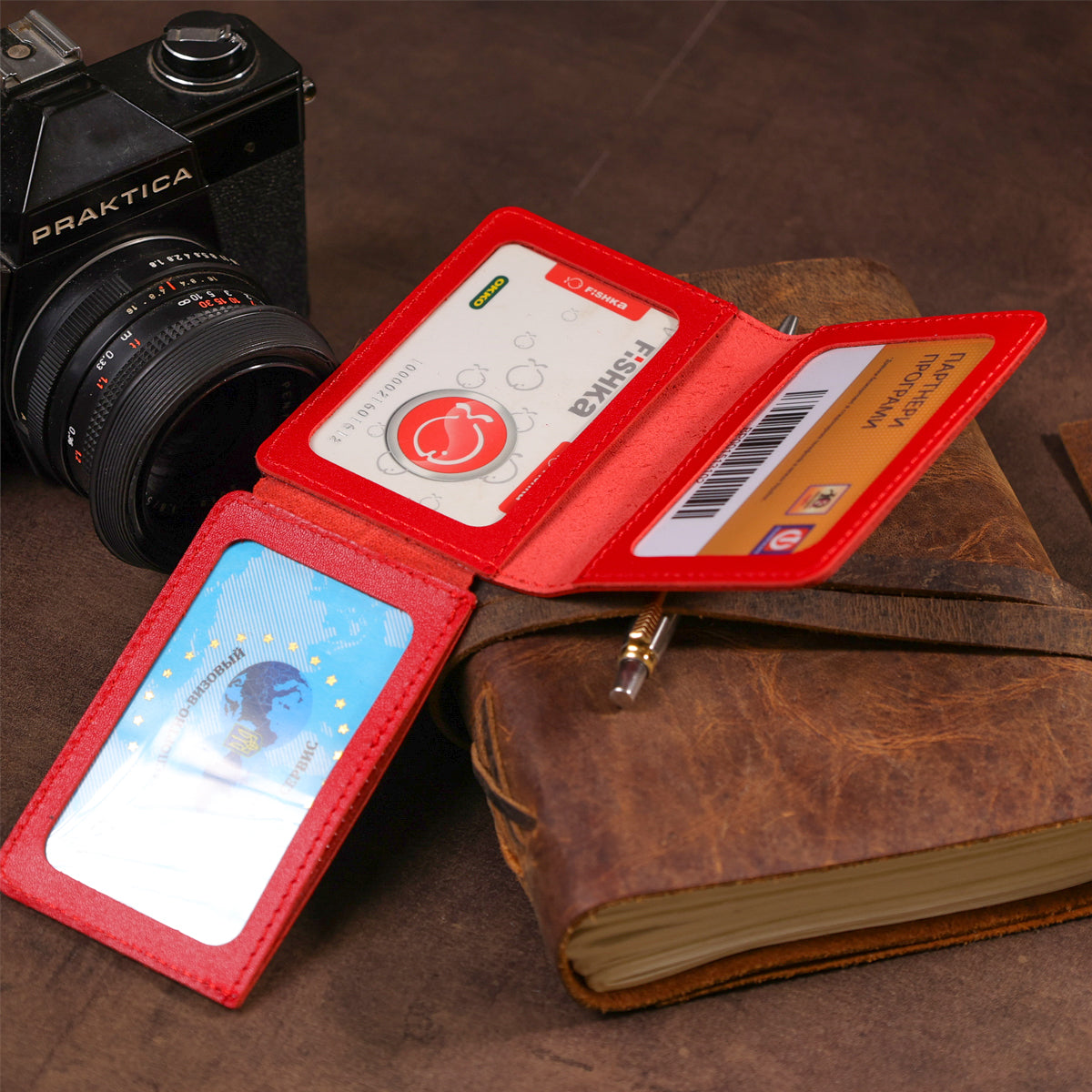 Leather Document Holder for Auto - SHVIGEL 13965 Red, 3 Slot Design, Driver's Use - Ukraine