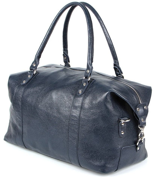 Travel Bag SHVIGEL 00888 Blue Natural Leather Made in Ukraine, Stylish Design