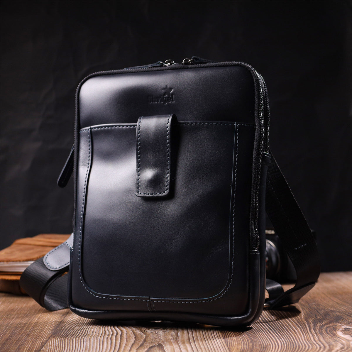 Stylish Men's Shoulder Bag SHVIGEL 22142 Blue Genuine Leather from Ukraine