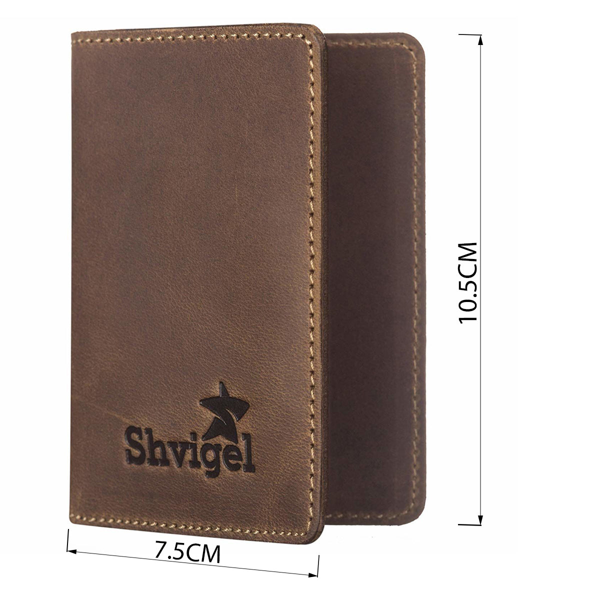 Leather Business Card Holder SHVIGEL 16146 Brown Premium Natural Leather