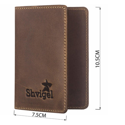 Leather Business Card Holder SHVIGEL 16146 Brown Premium Natural Leather