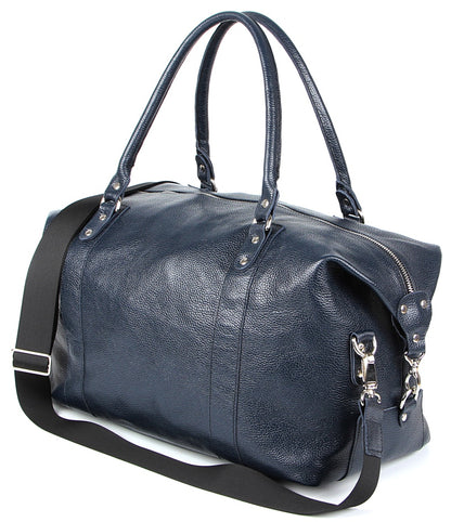 Travel Bag SHVIGEL 00888 Blue Natural Leather Made in Ukraine, Stylish Design
