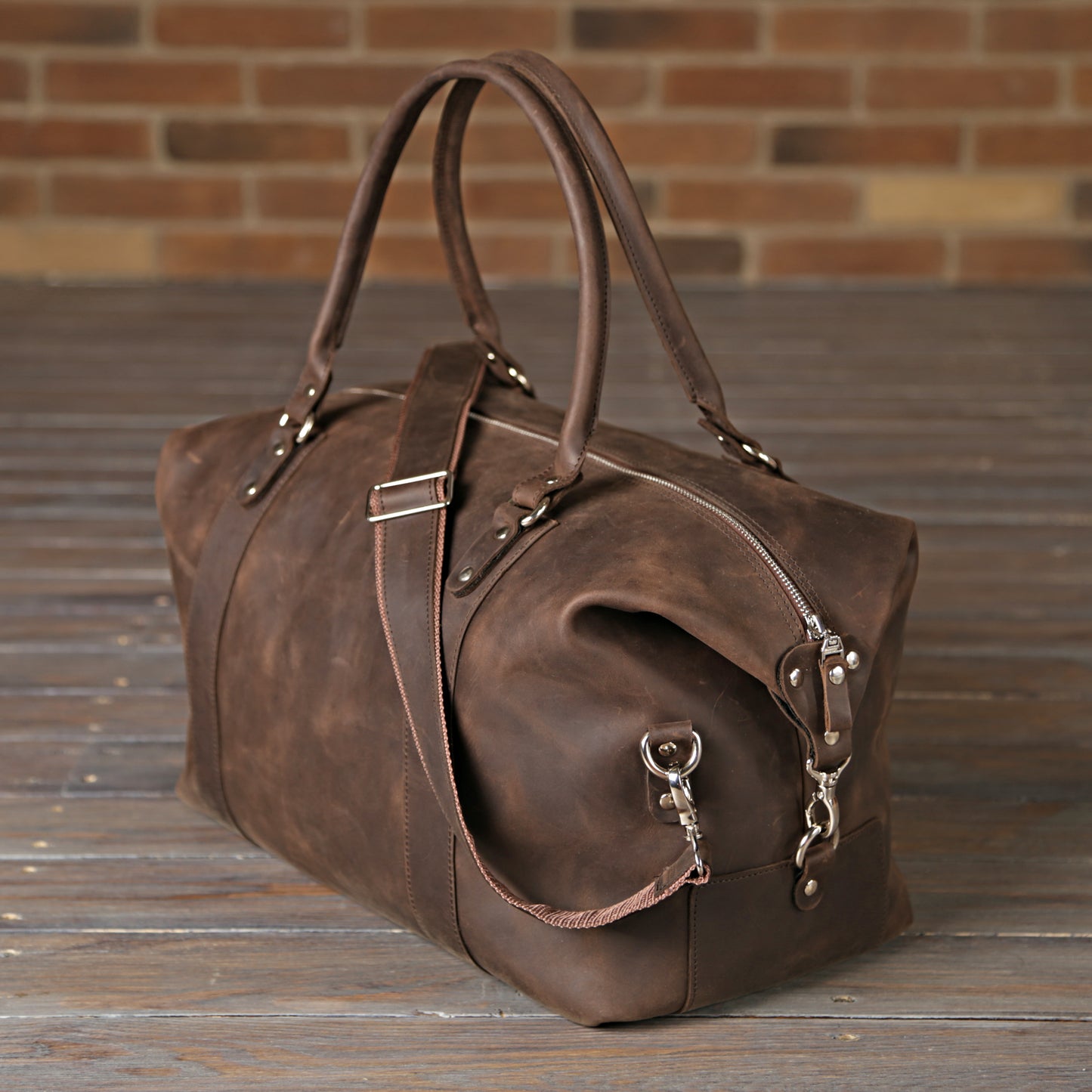 Travel Bag SHVIGEL 11019 Brown Natural Leather Handmade in Ukraine