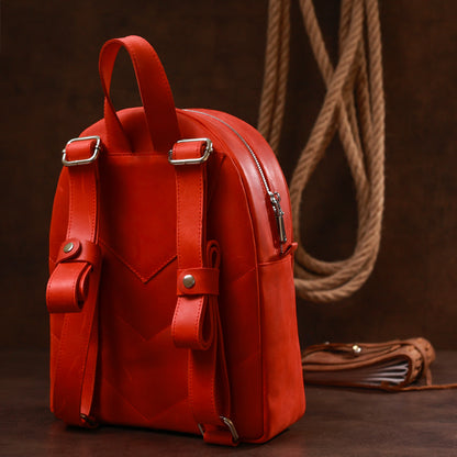 Vintage Leather Women's Backpack by SHVIGEL 16327 in Red - Made in Ukraine, Genuine Leather