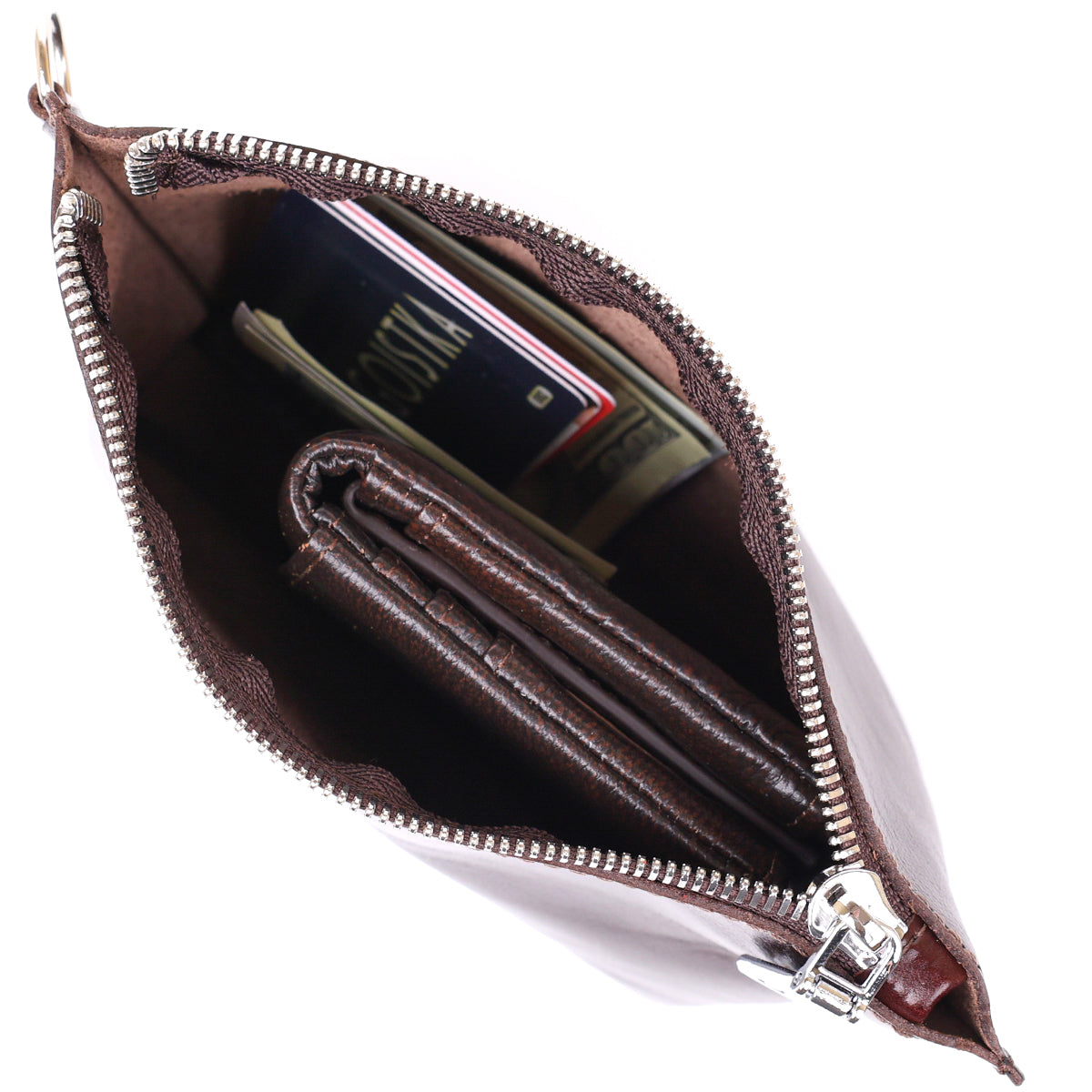 Leather Cosmetic Bag SHVIGEL 16414 Brown - Natural Leather, Compact Design for Essentials