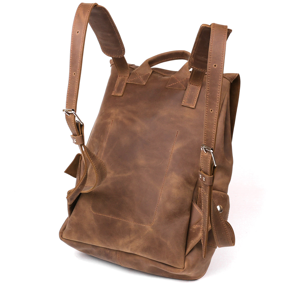 Vintage Effect Backpack SHVIGEL 13947 Brown Natural Leather Handmade in Ukraine
