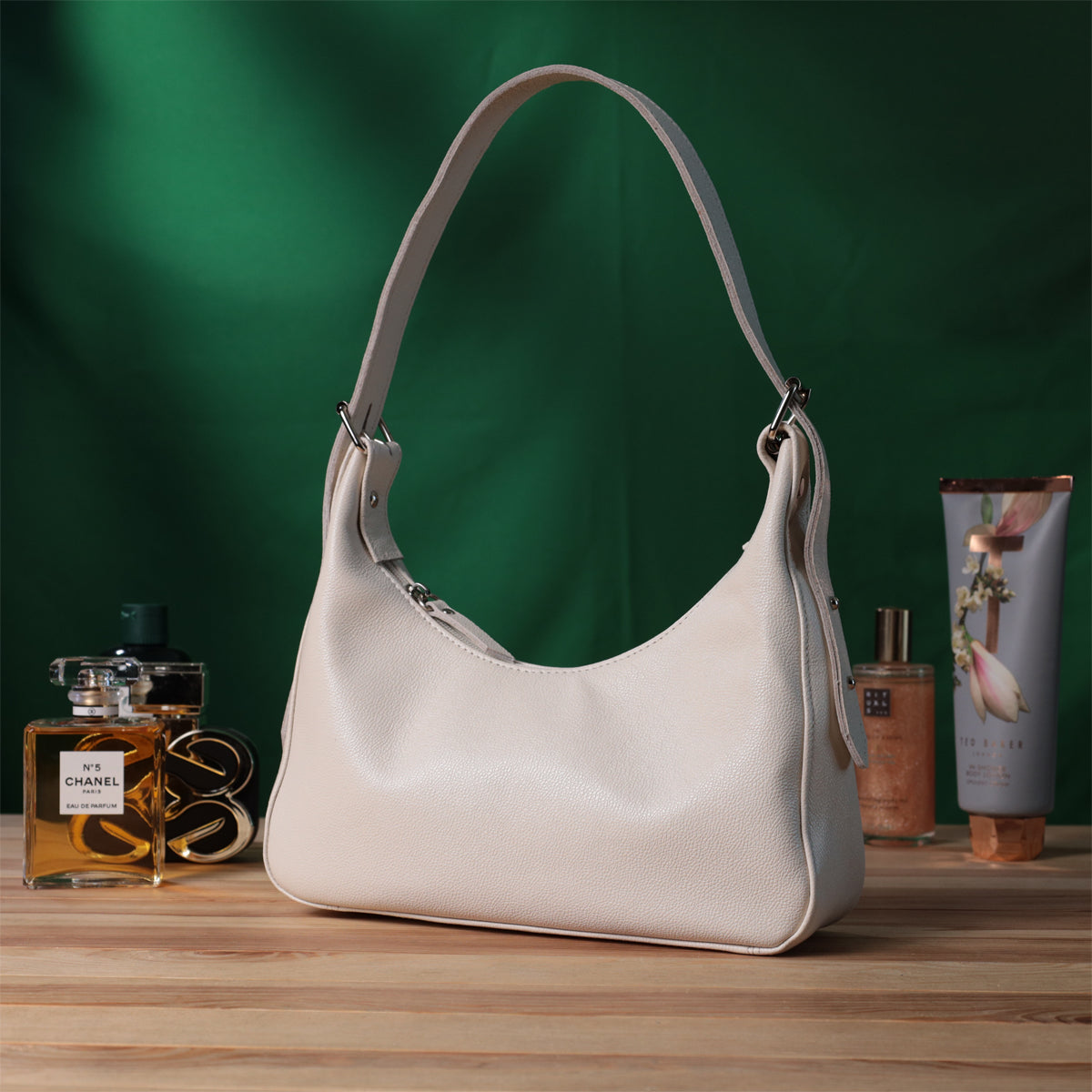 Baguette Bag SHVIGEL 22831 Beige Adjustable Leather Strap Made in Ukraine