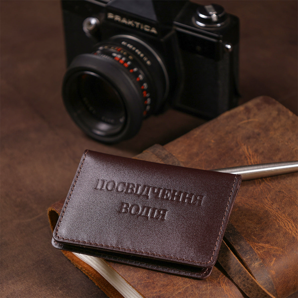 Leather Driver's License Cover SHVIGEL 13971 Brown Natural Leather Durable Design
