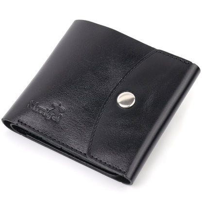 Men's Glossy Leather Wallet SHVIGEL 16617 Black Natural Leather Handmade