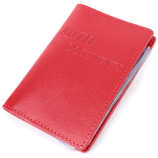 Bright Red Natural Leather Auto Document Cover SHVIGEL 16161 for Driver's License and Passport