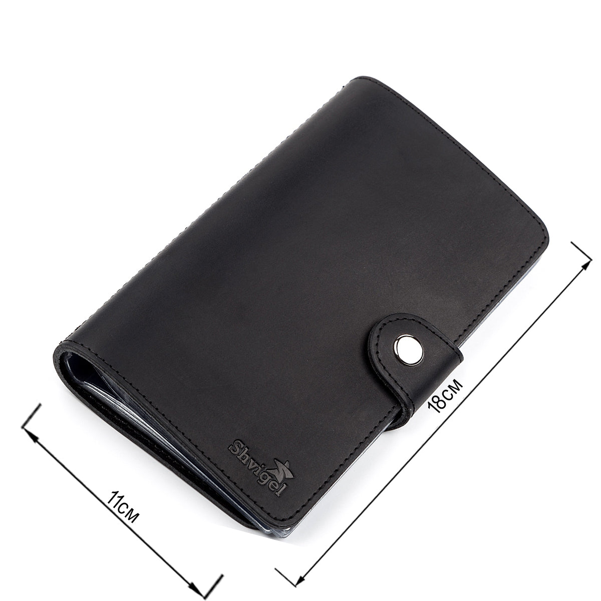 Large SHVIGEL Business Card Holder 13905 Black Leather Made in Ukraine for Visiting Cards
