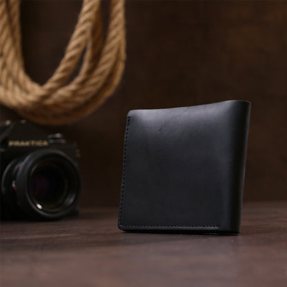 Men's Leather Wallet SHVIGEL 16432 Black, Crafted from Premium Natural Leather, Ukraine