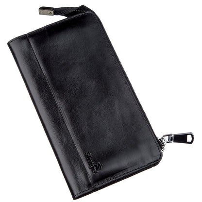 Unisex Leather Clutch SHVIGEL 16186 Black, Made in Ukraine, Natural Leather