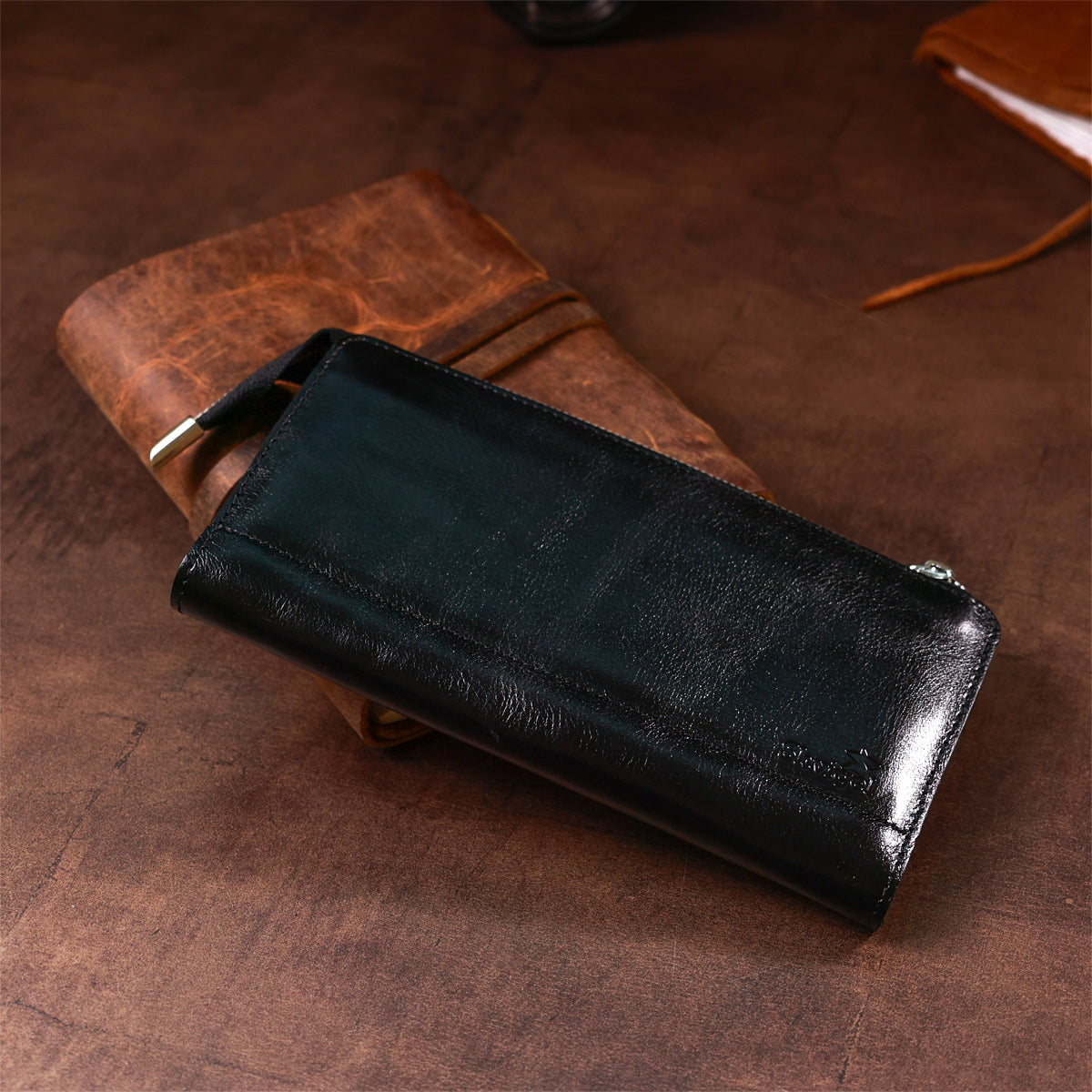 Unisex Leather Clutch SHVIGEL 16186 Black, Made in Ukraine, Natural Leather