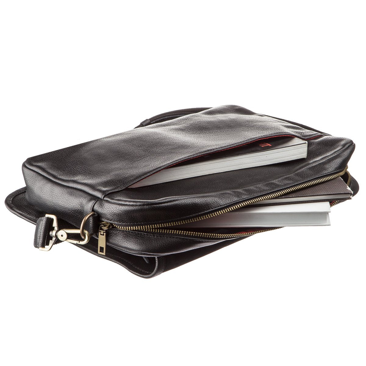 Men's Leather Shoulder Bag SHVIGEL 19116 Black Natural Leather Handmade