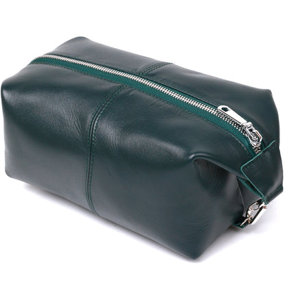 Universal Cosmetic Bag SHVIGEL 16405 Green Natural Leather Practical Design