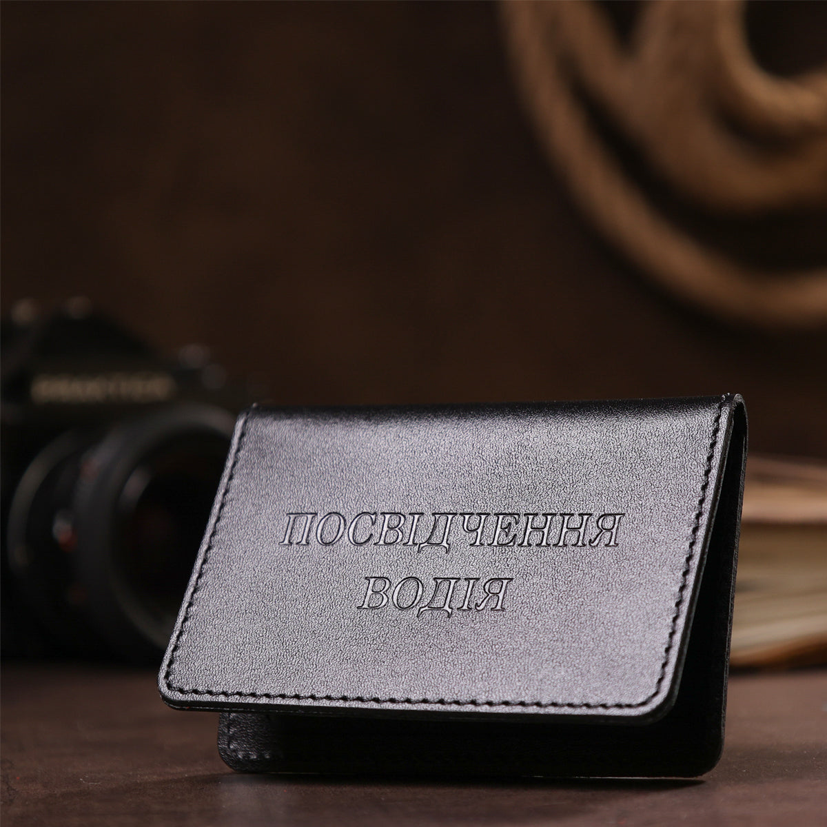 Leather Driver's License Cover SHVIGEL 13968 Black Natural Leather Made in Ukraine