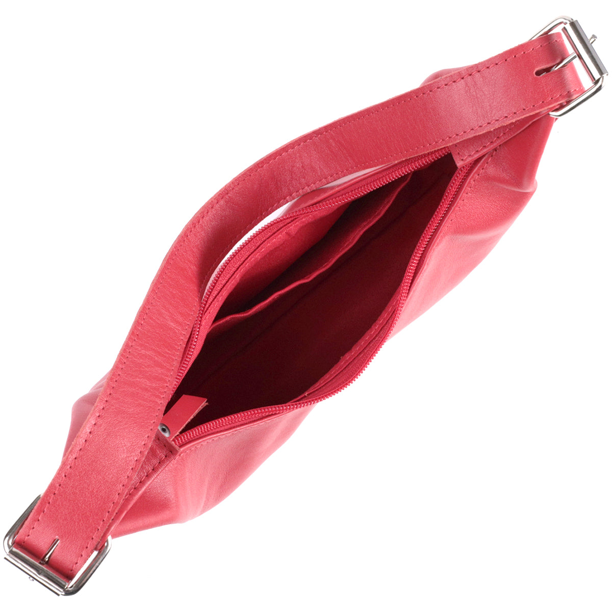 Bright Leather Baguette Bag with Adjustable Strap SHVIGEL 22832 Red, Made in Ukraine