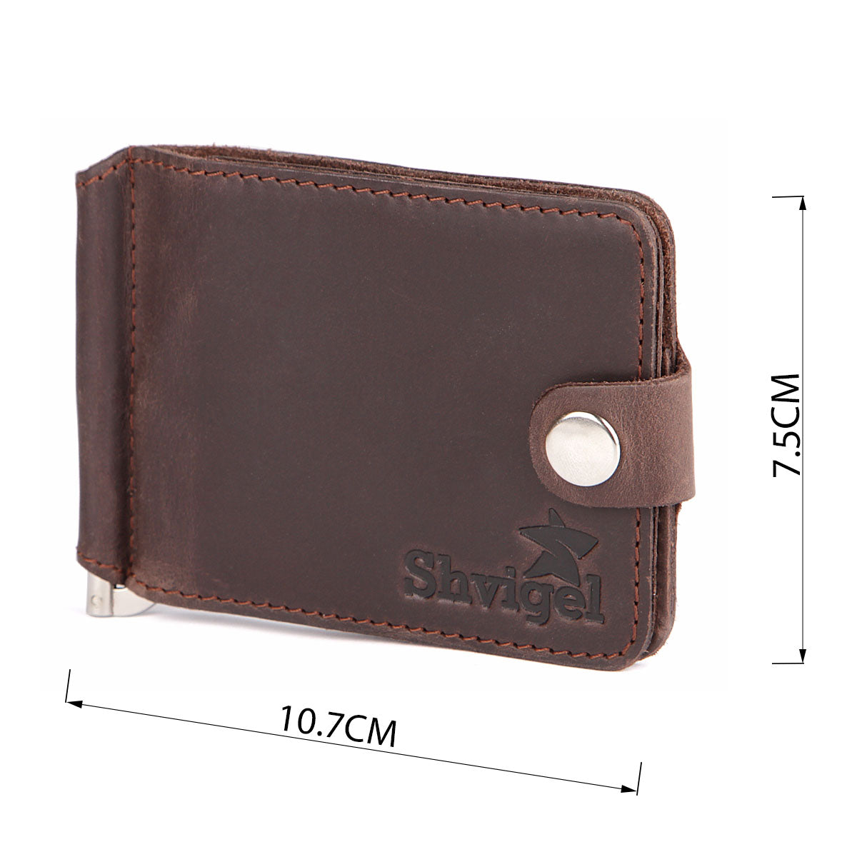 Leather Money Clip SHVIGEL 13786 Brown Premium Quality Natural Leather