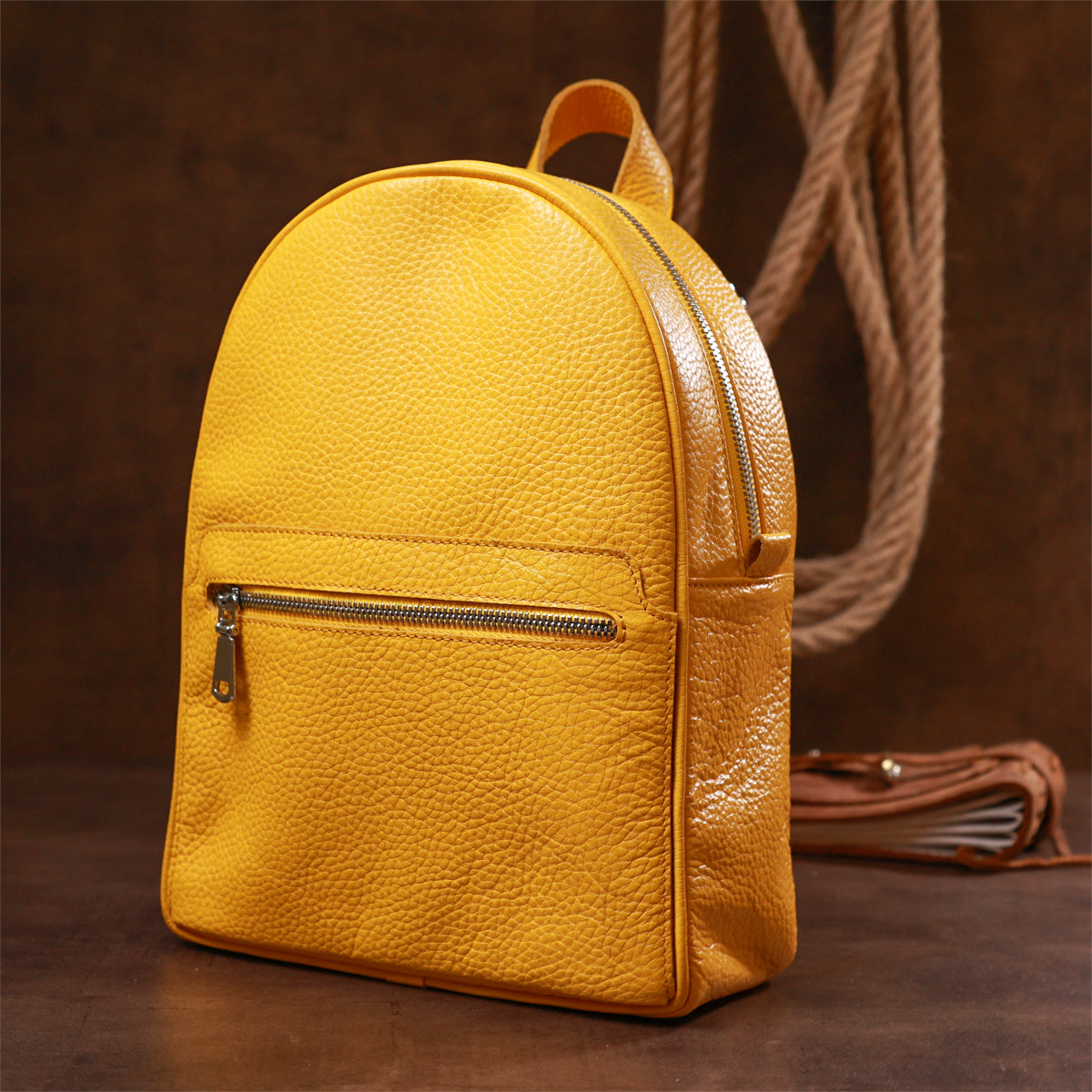 Practical Women's Backpack SHVIGEL 16306 Yellow Natural Leather Design