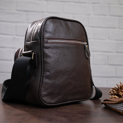 Leather Messenger Bag SHVIGEL 00899 Brown Genuine Leather, Made in Ukraine