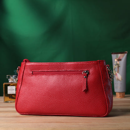 Bright Baguette Bag with Chain and Detachable Strap, SHVIGEL 22836, Red, Natural Leather