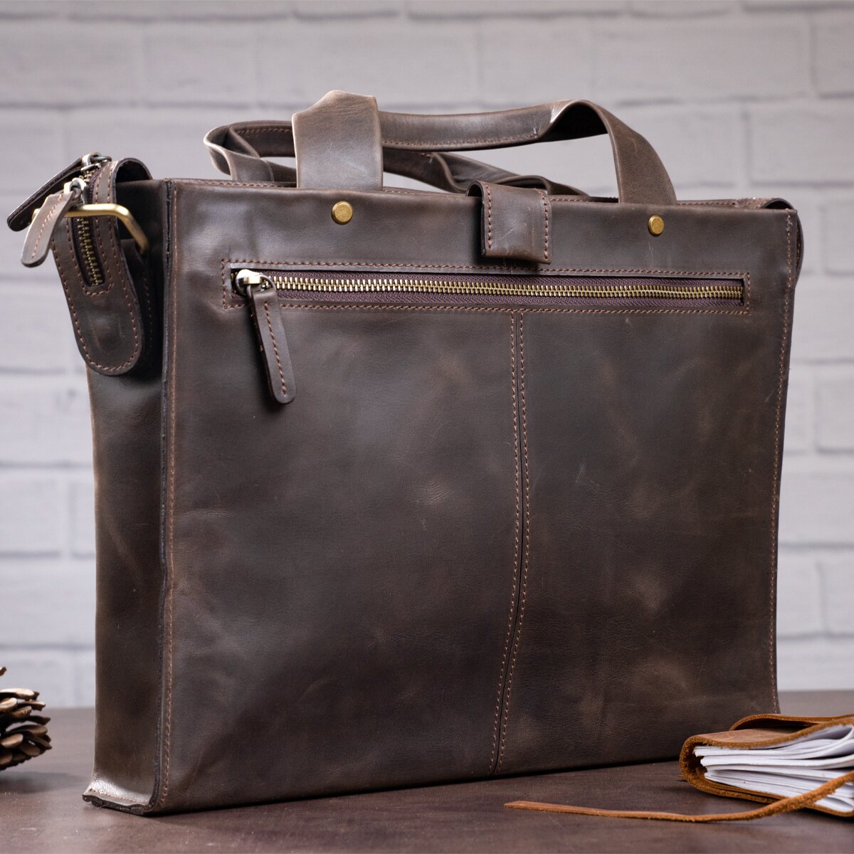 Men's Leather Bag SHVIGEL 11115 Brown Natural Leather Made in Ukraine