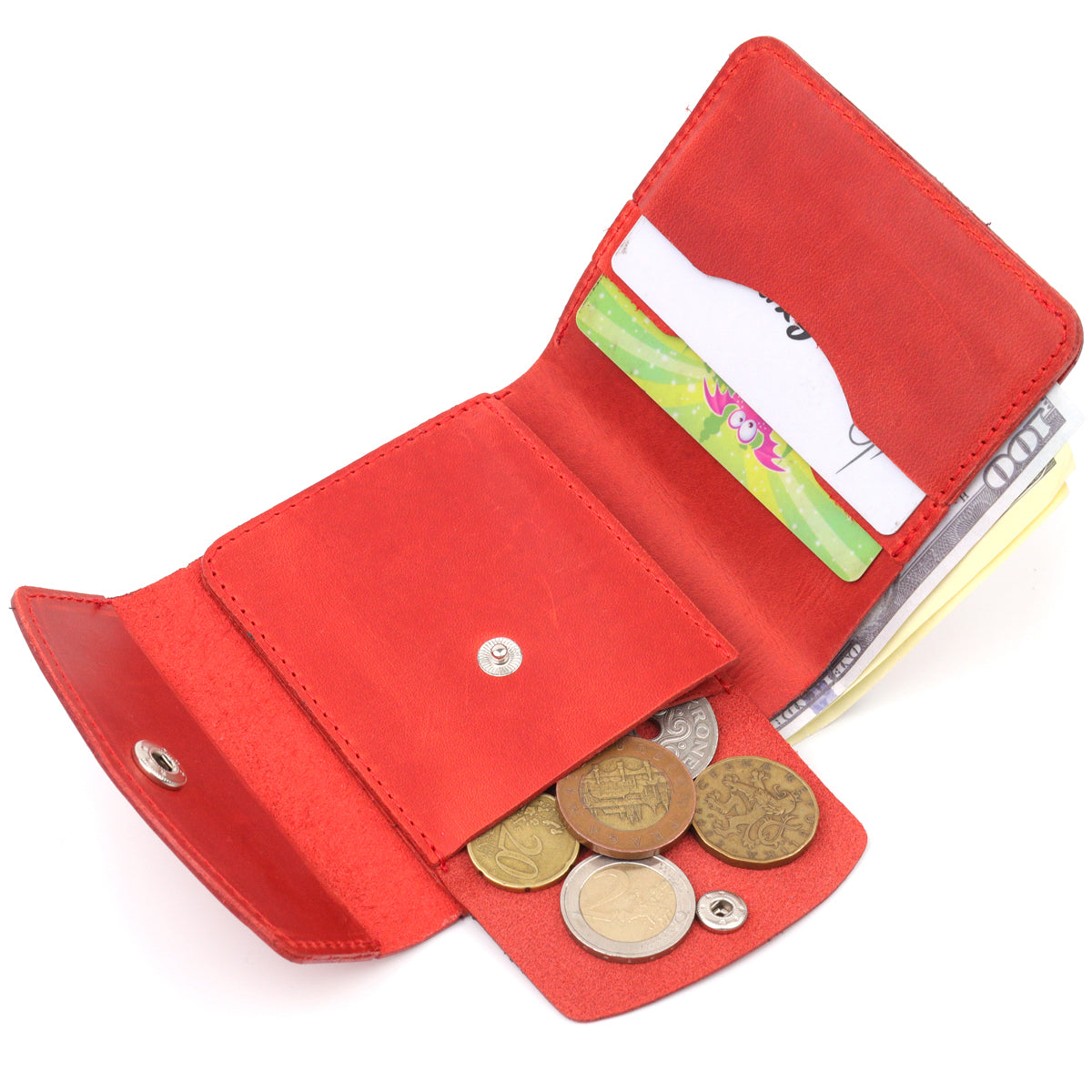 Vintage Leather Wallet for Women by SHVIGEL 16614 in Red - Handmade in Ukraine