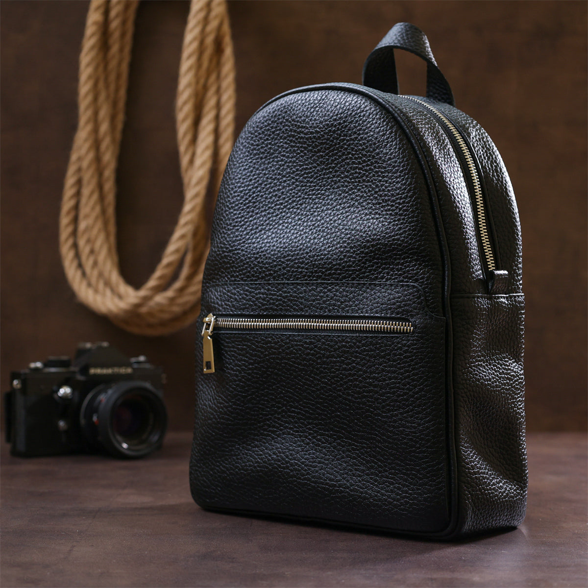 Women's Leather Backpack SHVIGEL 16302 Black - Natural Leather, Ukrainian Craftsmanship