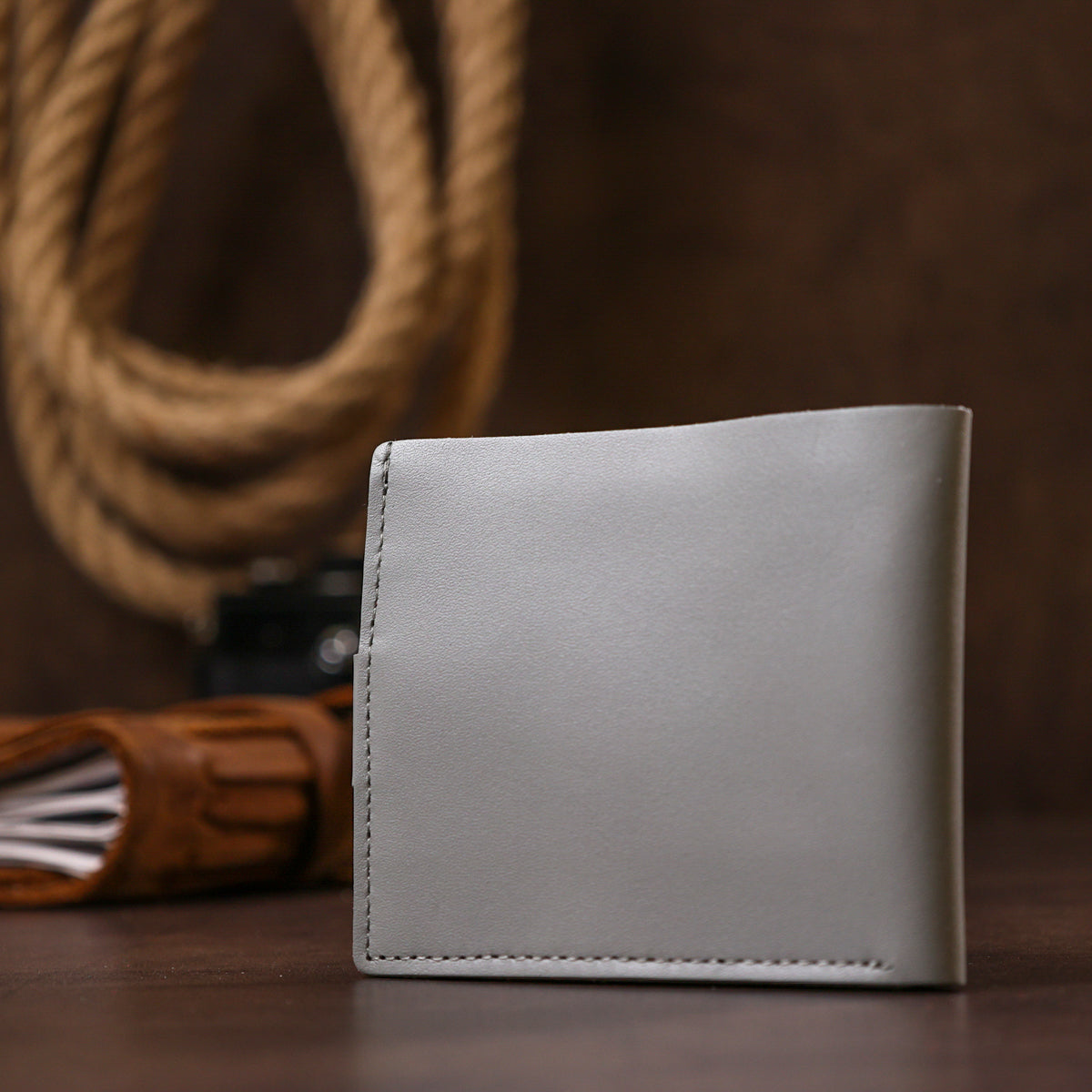 Classic Leather Wallet SHVIGEL 16472 Gray Natural Leather Made in Ukraine