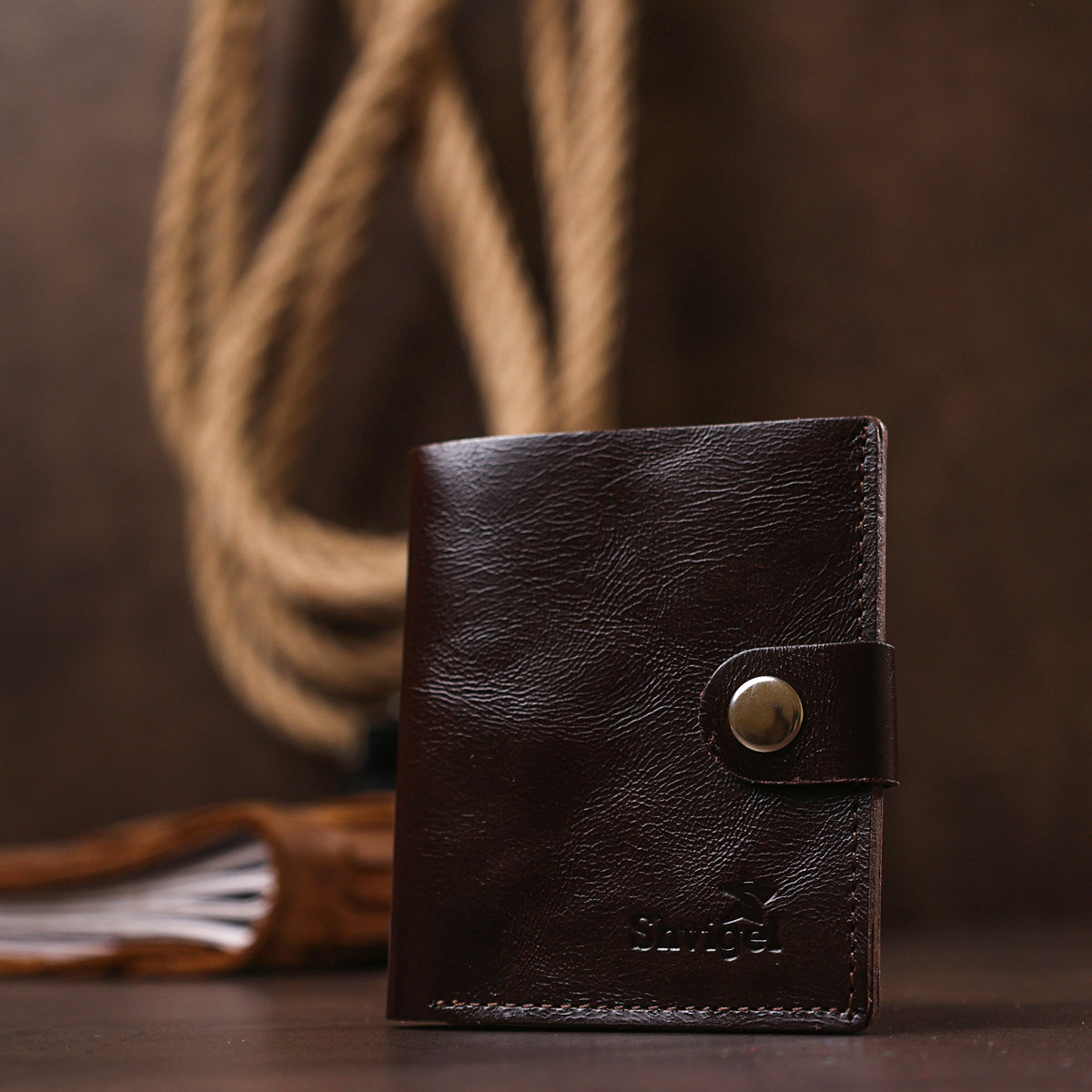 Stylish Leather Wallet for Men SHVIGEL 16485 Brown Natural Leather Ukrainian Craftsmanship