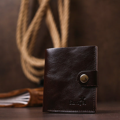 Stylish Leather Wallet for Men SHVIGEL 16485 Brown Natural Leather Ukrainian Craftsmanship