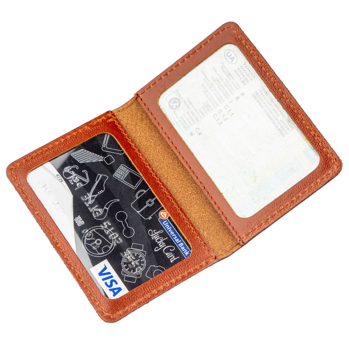 Leather Document Holder for Driver's License or ID Card SHVIGEL 13963 Brown Genuine Leather, Made in Ukraine