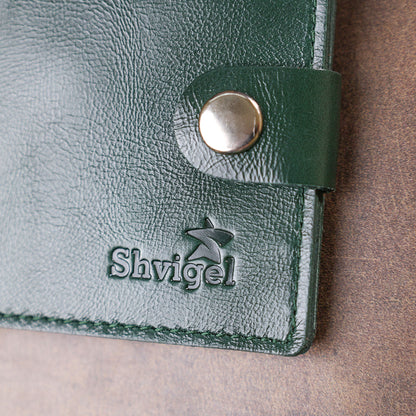 Stylish Small Leather Wallet SHVIGEL 16441 Green Made in Ukraine Natural Leather